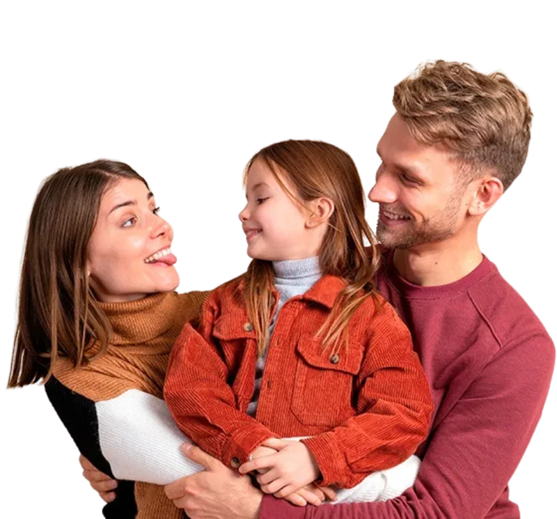 Mother, daughter and father smiling together