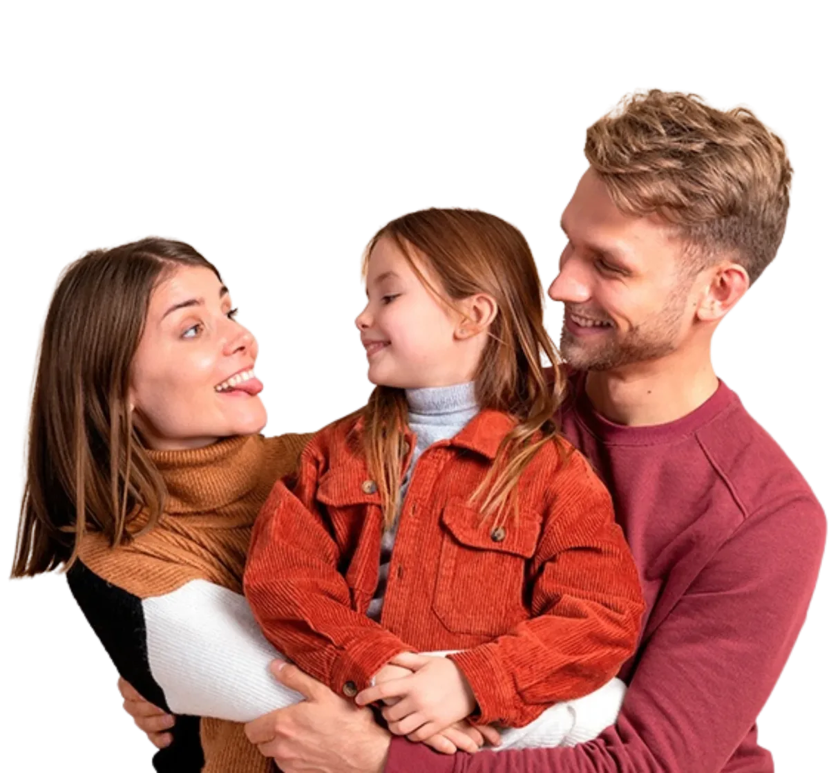 Mother, daughter and father smiling together